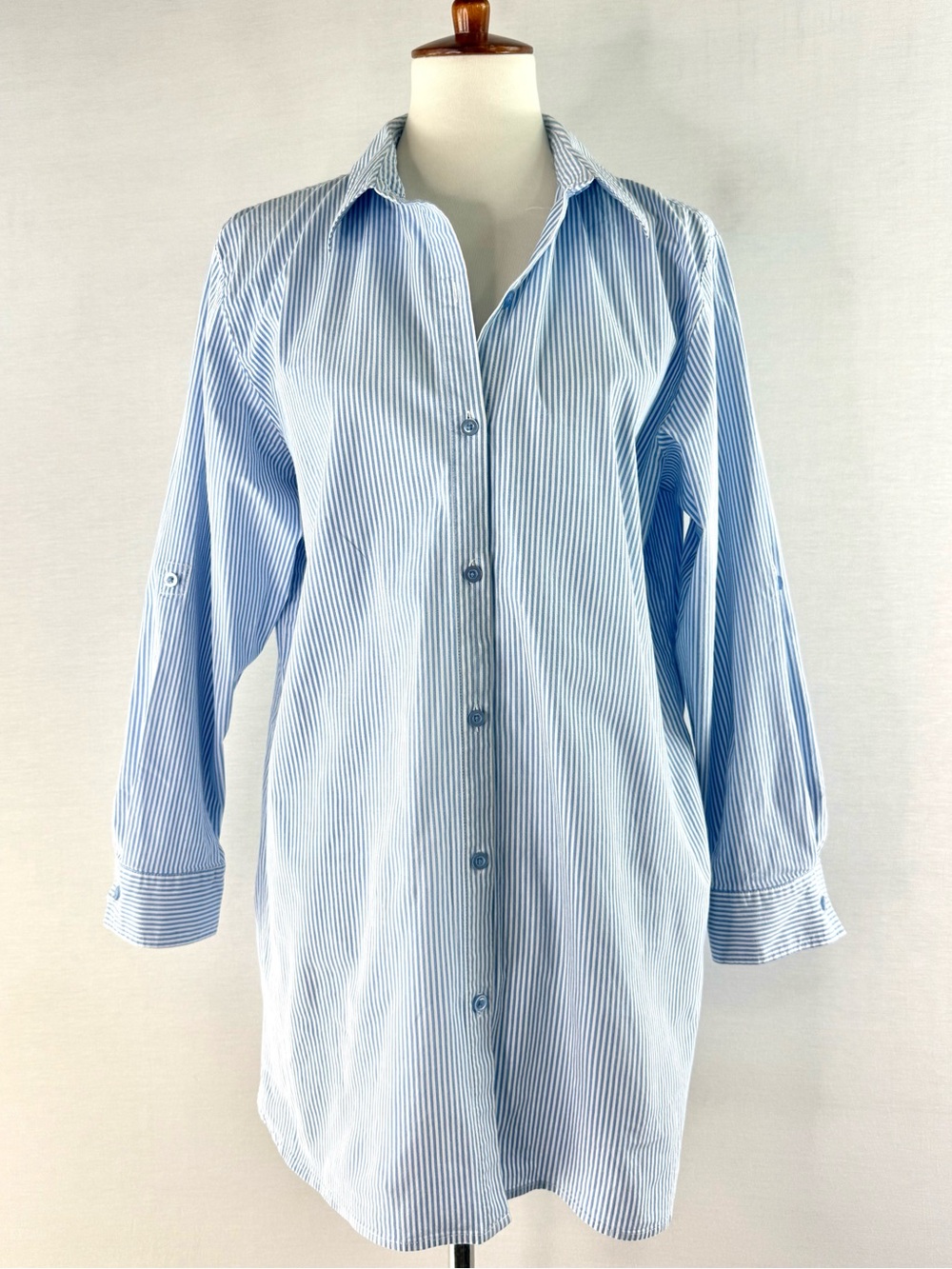 Denim & Co. Light Blue and White Stripe Button-Up Shirt Dress